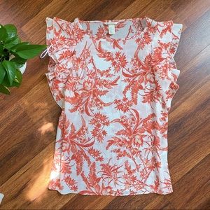 LAST CALL • ECWO • Flutter Sleeve Coral Floral Print Blouse Top